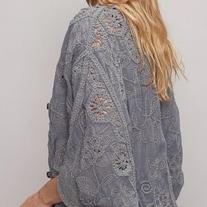 Pol Openwork Crochet Kimono Cardigan - Slate Gray
